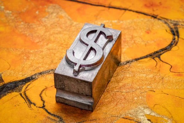 Dollar Symbol Grunge Metal Type Vivid Marbled Paper Meandering Path — Stock Photo, Image