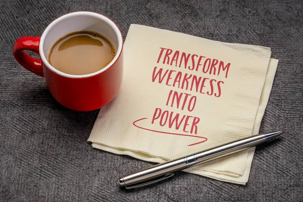 Transform Weakness Power Inspirational Advice Napkin Coffee Success Personal Development — Foto Stock