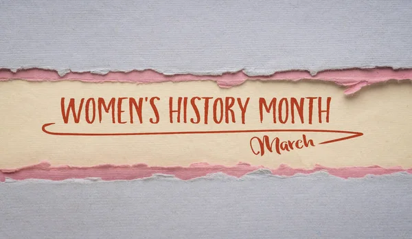March Women History Month, handwriting on a handmade art paper, contributions of women to events in history and contemporary society