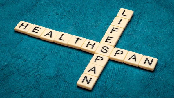 Lifespan Healthspan Crossword Health Age Longevity Concept — Zdjęcie stockowe