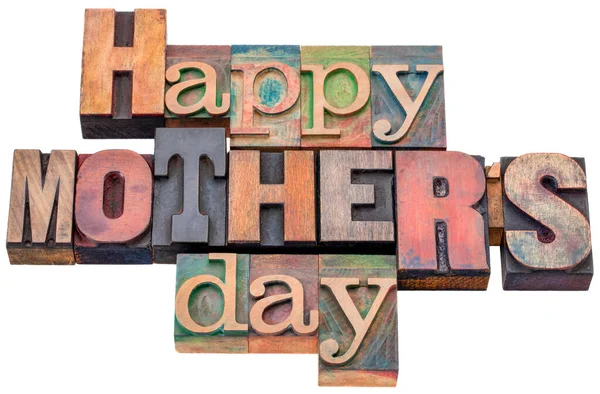 Happy Mother Day Isolated Word Abstract Vintage Mixed Fonts Letterpress —  Fotos de Stock
