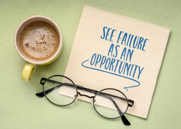 Scheitern Als Chance Sehen Inspirierendes Schreiben Auf Serviette Mit Kaffee — Stockfoto
