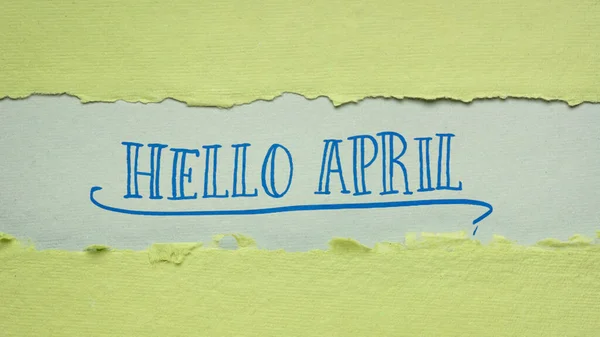 こんにちは4月のバナー アートペーパーの手書き 陽気な挨拶 — ストック写真