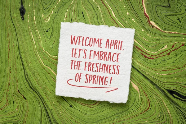 Welcome April Let Embrace Freshness Spring Handwriting Art Paper Cheerful — Stock Photo, Image