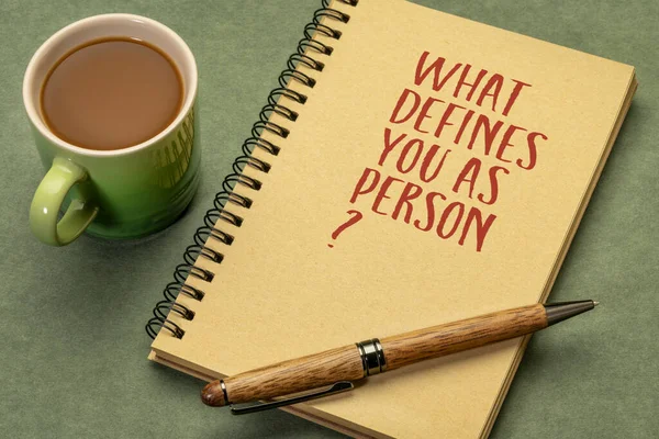 Qué Define Como Persona Pregunta Inspiradora Cuaderno Dibujo Espiral Con — Foto de Stock