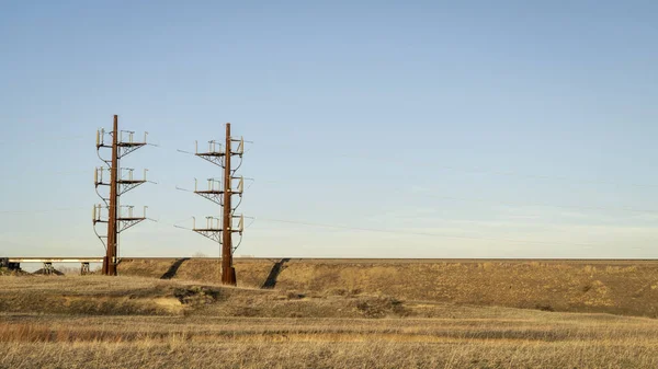 Industrieel Landschap Van Noord Colorado Met Een Elektriciteitsleiding Spoorweg Vroege — Stockfoto