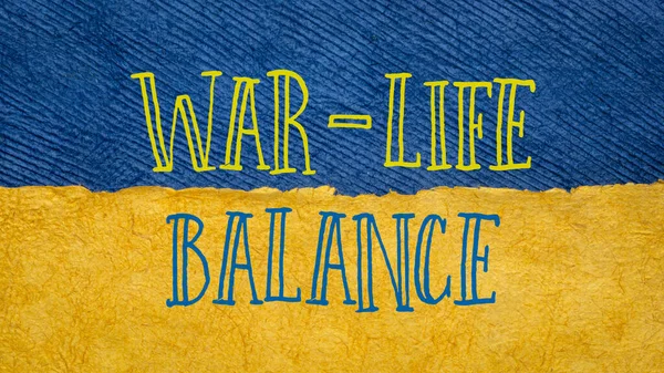 War Life Balance Words Paper Abstract Blue Yellow Colors Ukrainian — Stock Photo, Image