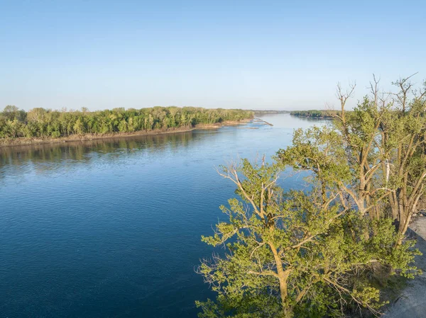 Vår Soluppgång Över Missouri Floden Vid Dalton Bottoms Flygfoto — Stockfoto