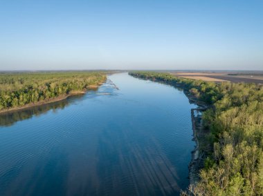 spring sunrise over the Missouri River at Dalton Bottoms - aerial view clipart