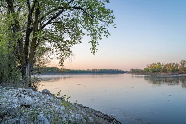 Calm Spring Dawn Missouri River Dalton Bottoms Springtime Scenery — Stock Photo, Image