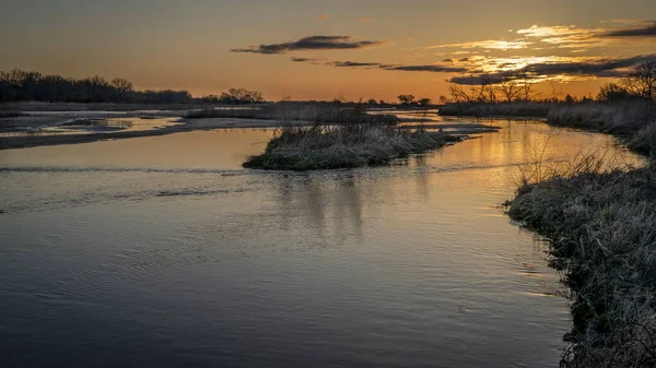 Springtime Sunrise Wide Shallow Platte River Kearney Nebraska — Stock Photo, Image