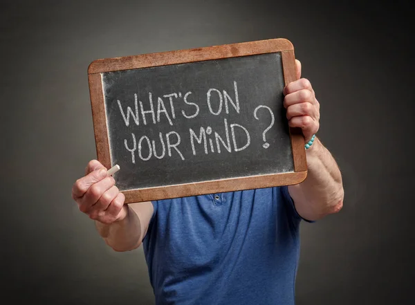 What Your Mind Question Handwritten White Chalk Blackboard Held Person — Stock Photo, Image