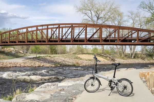 Bicicleta Dobrável Leve Parque Whitewater Rio Poudre Centro Fort Collins — Fotografia de Stock