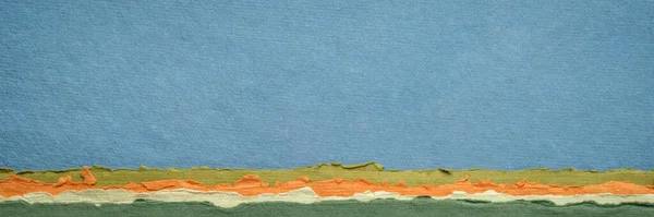 青い空のパステルトーンの抽象的な風景 手作りのラグペーパー パノラマバナーのコレクション — ストック写真