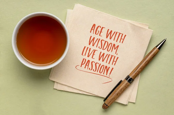 Age Wisdom Live Passion Inspirational Note Napkin Healthy Aging Personal — Stock Photo, Image