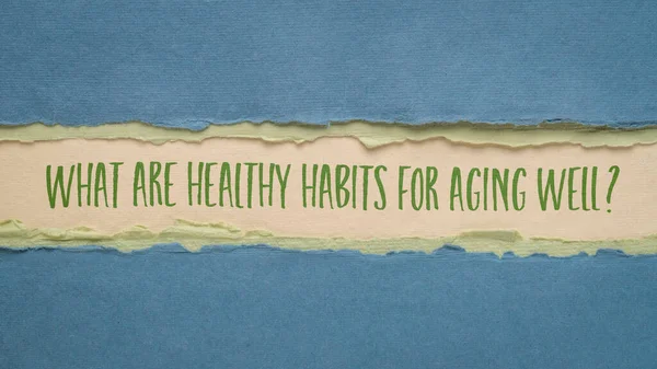 Quais São Hábitos Saudáveis Para Envelhecimento Bem Caligrafia Num Papel — Fotografia de Stock