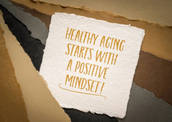 Sano Invecchiamento Inizia Con Una Mentalità Positiva Nota Ispiratrice Promemoria — Foto Stock