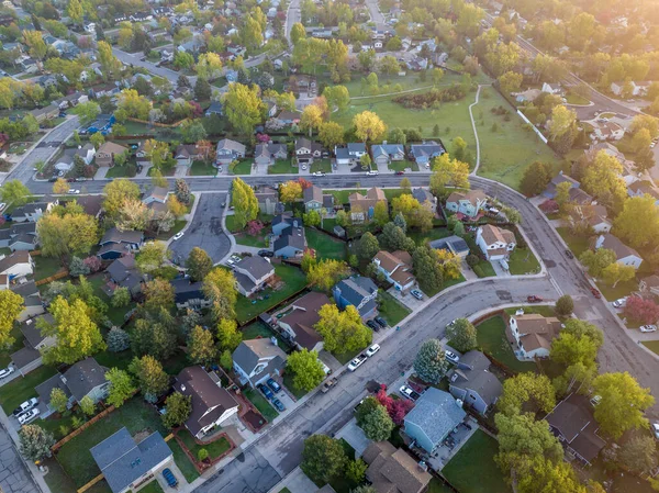 Spring Sunrise Residential Area Fort Collins Northern Colorado Aerial View — Stock Photo, Image