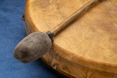 handmade, native American style, shaman frame drum with a beater