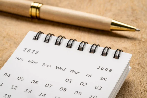 June 2023 Closeup Small Desktop Calendar Pen Time Business Concept — Stock Photo, Image