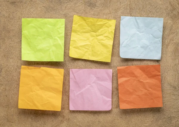 Set Colorful Blank Reminder Notes Textured Bark Paper — Stock Photo, Image