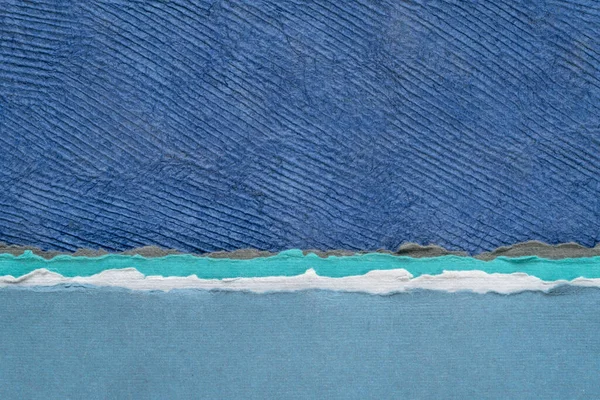Abstraktní Krajina Modrou Oblohou Oceánem Sbírka Ručně Tvarovaných Uměleckých Papírů — Stock fotografie