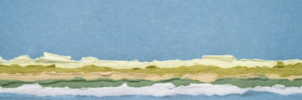 青いパステルトーンの海 湖の抽象的な風景 手作りのラグペーパー パノラマバナーのコレクション — ストック写真