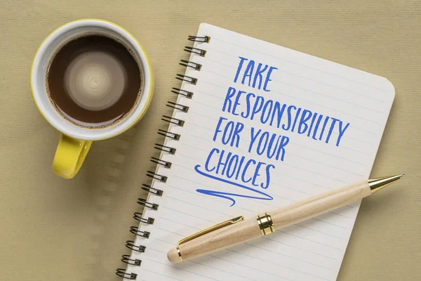 Assumir Responsabilidade Por Suas Escolhas Escrita Motivacional Caderno Espiral Conceito — Fotografia de Stock