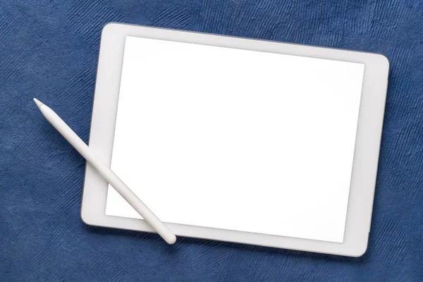 Maqueta Tableta Digital Con Lápiz Electrónico Una Pantalla Aislada Blanco —  Fotos de Stock