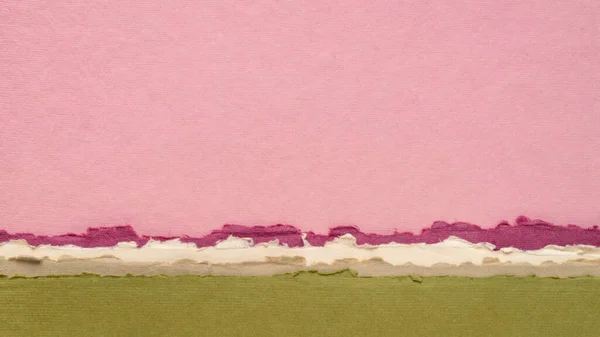 粉红和绿色粉刷色调的抽象风景 一套手工制片纸片 — 图库照片