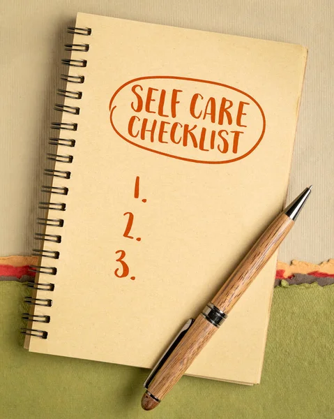 Self Care Checklist Rukopis Notebooku Zdravého Životního Stylu Návyků Koncepcí — Stock fotografie