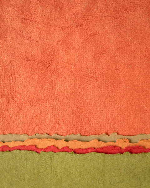Abstrakt Landskap Rött Orange Och Grönt Samling Huun Papper Handgjorda — Stockfoto