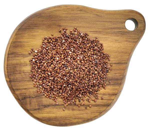 Grão Quinoa Vermelho Sem Glúten Uma Mini Placa Corte Madeira — Fotografia de Stock