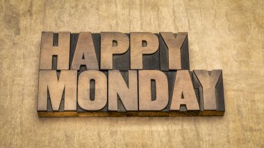 Pazartesi günkü sözcüğün, klasik harf baskı ahşap tipi, desenli el yapımı kağıt, neşeli selamlar.