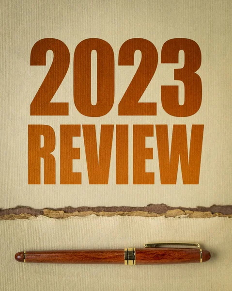 2023 Year Review Word Abstract Art Paper Pen End Year — Stock Photo, Image
