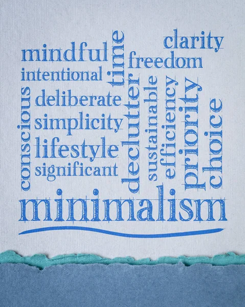 Oblak Slov Spojených Minimalismem Jako Životním Stylem Text Výtvarném Papíru — Stock fotografie