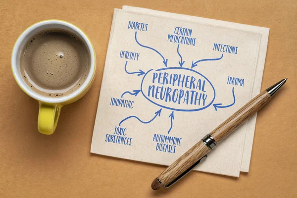 Causes Peripheral Neuropathy Infographics Mind Map Sketch Napkin Coffee Medicine — Stock Photo, Image