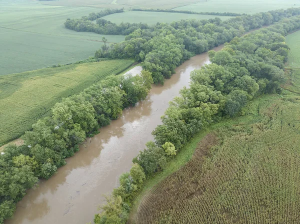 Hazy Summer Morning Flooded Lamine River Roberts Bluff Access Missouri — Stock Photo, Image