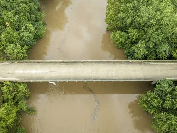 Road Bridge Flooded Lamine River Floating Debris Aerial View Roberts — Stock Photo, Image