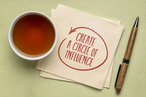 影響力のあるアドバイスの輪を作成する お茶のカップでナプキンにインスピレーションを与える手書き — ストック写真