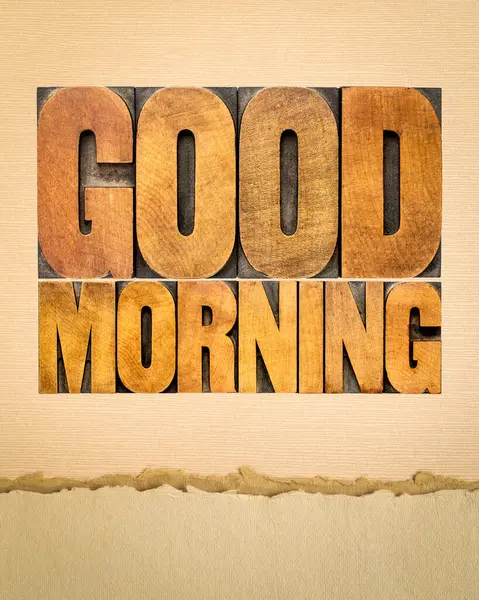 Good Morning Word Abstract Vintage Letterpress Wood Type Art Paper — Stock Photo, Image