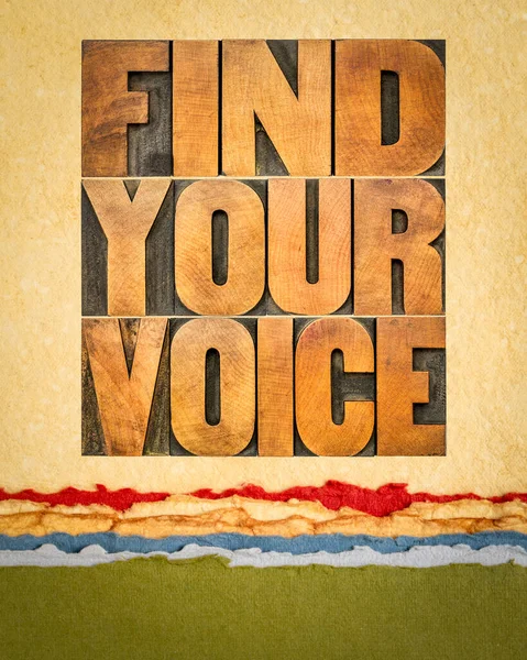 Find Your Voice Word Abstract Letterpress Wood Type Art Paper — Stock Photo, Image