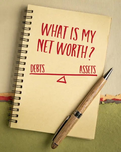 What Net Worth Handwriting Sketch Spiral Notebook Debts Assets Financial — Stock Photo, Image