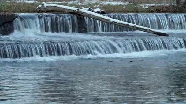 Wasserfall Über Einen Umleitungsdamm Poudre River Mit Falllandschaft Fort Collins — Stockvideo