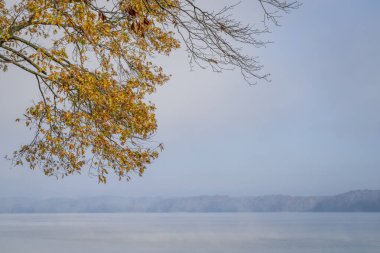 Kasım sabahı Tennessee Nehri üzerinde Colbert Ferry Park, Natchez Trace Parkway 'de sisli bir sabah.