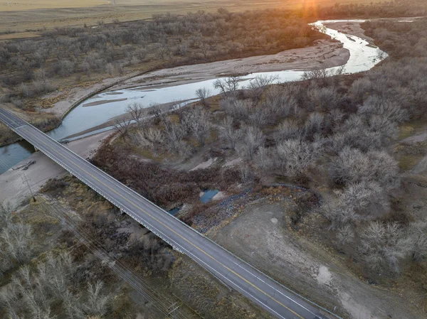 Sunset South Platte River Eastern Colorado Crook Aerial View Late — Stock Photo, Image