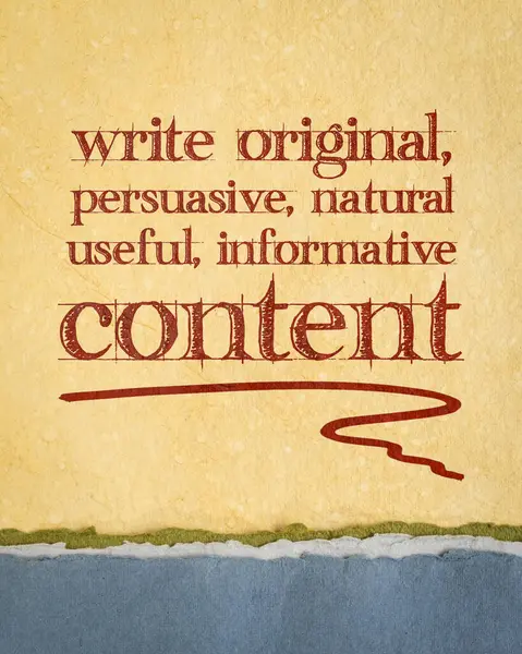 Write Original Persuasive Natural Useful Informative Content Creating Content Advice — Stock Photo, Image