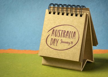 Avustralya Günü, 26 Ocak, küçük bir masaüstü takviminde hatırlatma notu, Avustralya ulusal kutlaması