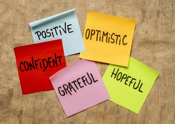 Inspirational Power Words Optimistic Confident Hopeful Positive Grateful Set Sticky — Stock Photo, Image