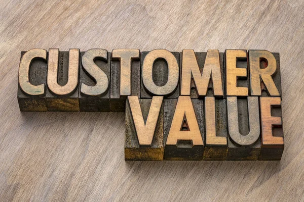 customer value word abstract in vintage letterpress wood type, business marketing concept